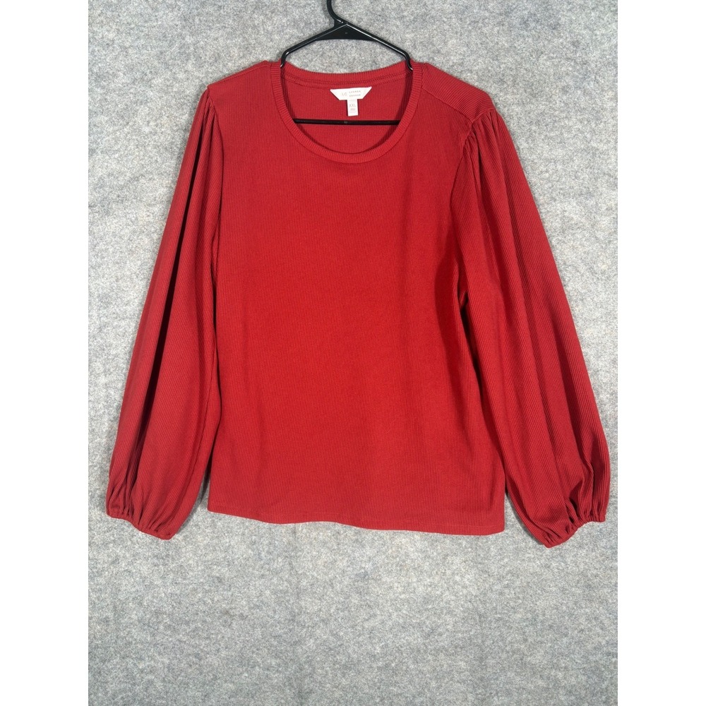 Lauren Conrad Red Ribbed Puff Sleeve Long Sleeve Top Women's XXL